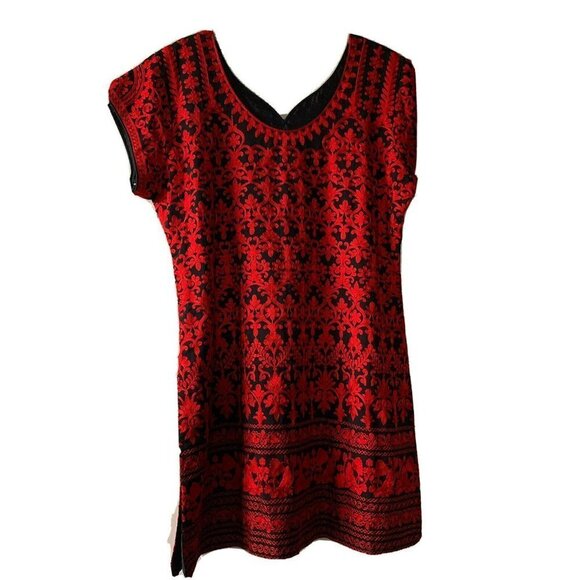 red black embroidered tunic short sleeve size 44 - Picture 3 of 5